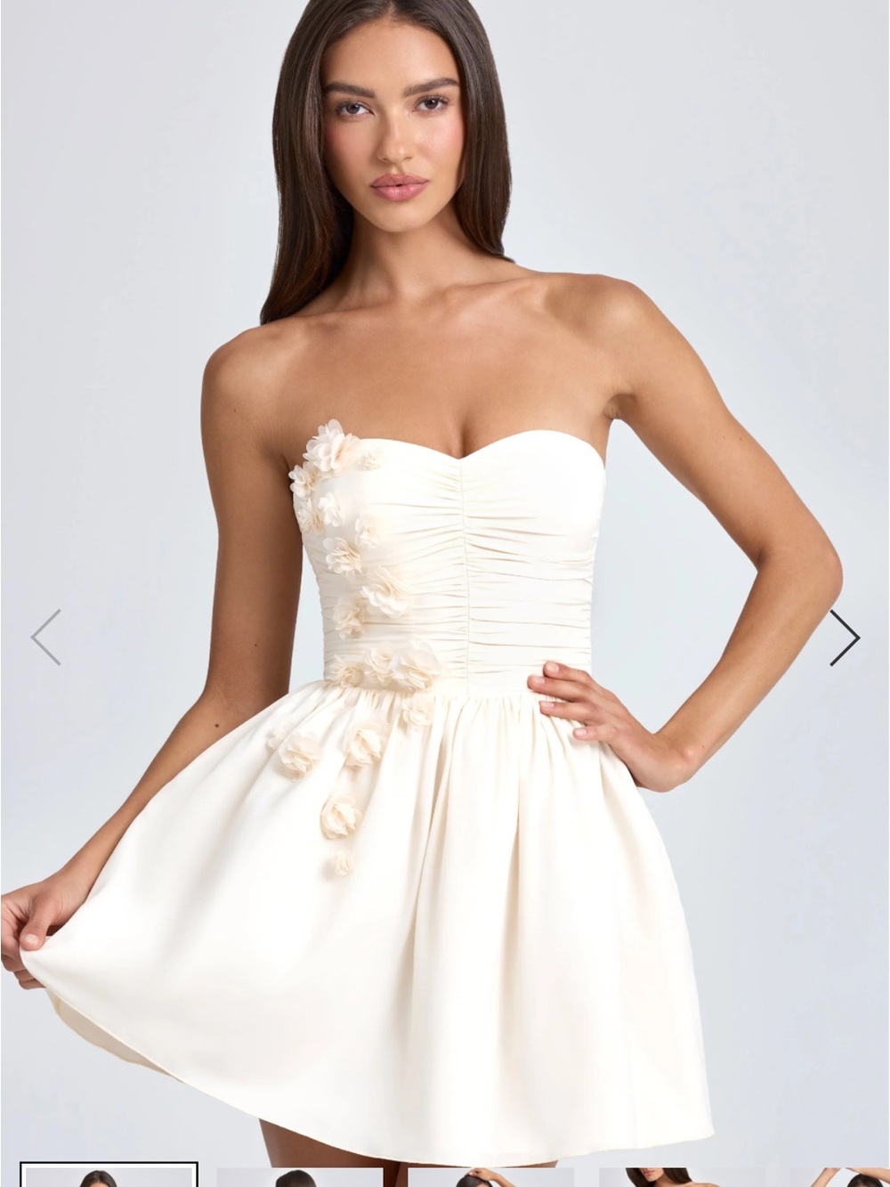 Oh Polly Strapless Cream Floral-Appliqué Skater Dress NWT